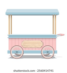 Street shop cart pastel mock up isolated graphic illustration have blank space for place the products presentation on countertop and blank wooden signboard. Small business and street food concept.