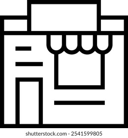 Icono de la tienda de la calle. Diseño de estilo lineal delgado aislado sobre fondo blanco