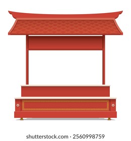 Street shop kiosk Chinese style isolated mock up with blank countertops display and blank signboard graphic illustration. Small business and street food concept.