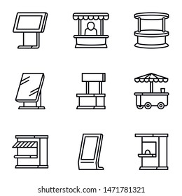 Street shop kiosk icon set. Outline set of 9 street shop kiosk vector icons for web design isolated on white background