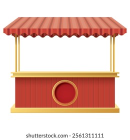 Street shop kiosk modern Chinese style isolated mock up with blank countertops display and blank circle frame graphic illustration. Small business and street food concept.