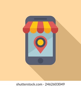 Street shop mobile locator icon flat vector. Pointer locate. Direction sale