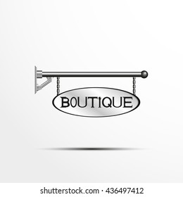 Street sign above the entrance. Vector illustration. Black and white view.