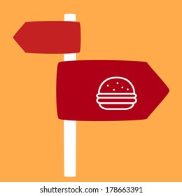 street sign with a burger. Place where there is burger