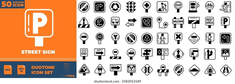 Street Sign Duotone Editable Icons set. Vector illustration in modern thin duotone style of street sign icons: pin, location, journey, etc