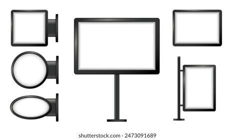 Straßenschild hängend montiert beleuchtete Leuchtkasten isoliert auf transparentem Hintergrund. Realistische leere Mockup-Vorlage. Vektorgrafik