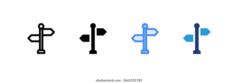 El icono de Street Sign establece una colección de estilos múltiples. Ilustración vectorial.