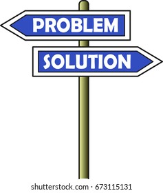 A street sign indicating two opposite directions: left for Problem and right for Solution