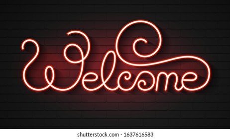 Street Sign With The Inscription Welcome, Neon Symbol. Vector Illustration