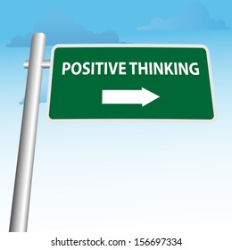 Street sign point to positive thinking on blue sky background
