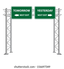 Street sign point to tomorrow and yesterday on white background