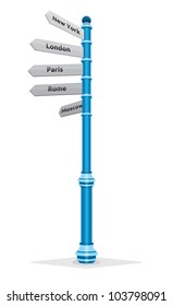 street sign showing cities - new york london paris rome moscow