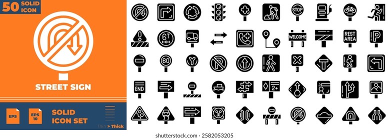 Street Sign Solid Editable Icons set. Vector illustration in modern thin solid style of street sign icons: pin, location, journey, etc