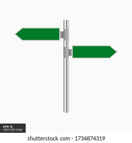 Street sign template with place for text. Blank road signs isolated on white background. Green arrow signposts in realistic style. Vector illustration