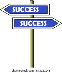 A street sign with two opposite direction arrow plates. Both of them indicate the way for the success.