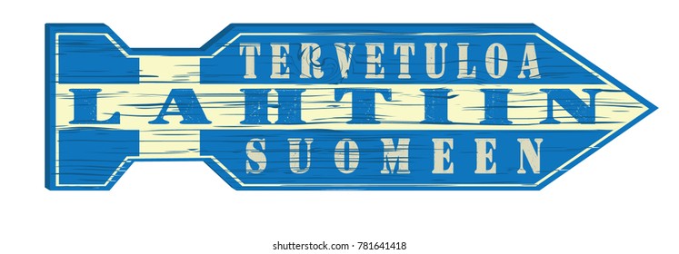 street sign "Welcome to Lahti, Finland"(finnish) vector illustration