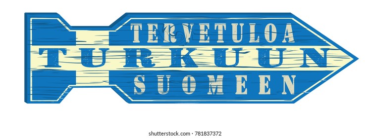 street sign "Welcome to Turku, Finland"(finnish) vector illustration