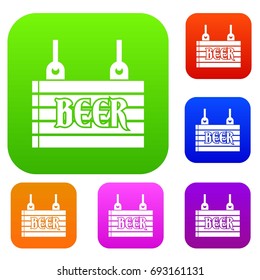 Street signboard of beer set icon in different colors isolated vector illustration. Premium collection