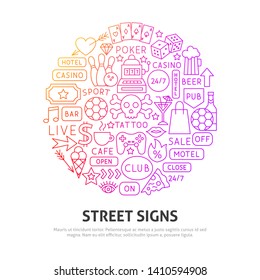 Street Signs Circle Concept. Vector Illustration of Outline Design.