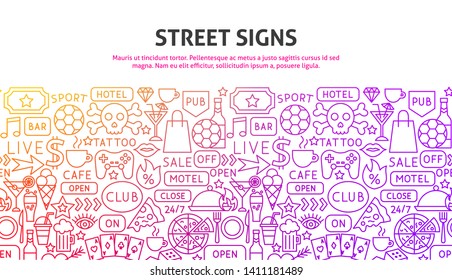 Street Signs Concept. Vector Illustration of Line Website Design. Banner Template.