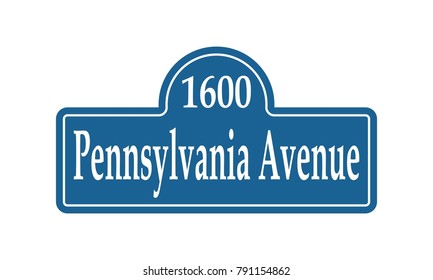 Street signs with an inscription Pennsylvania Avenue and building number of official residence and workplace of the President of the United States