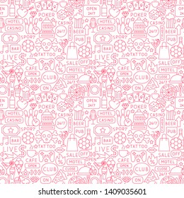 Street Signs Line Seamless Pattern. Vector Illustration of Outline Tileable Background.