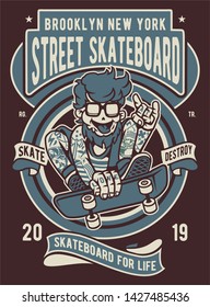 Street Skateboard Cartoon Character Badge Logo Design