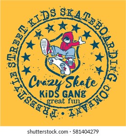 Street skating kids company, vector artwork for children wear