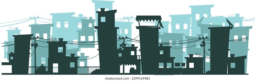 Ilustración vectorial de la línea aérea de la calle. Paisaje urbano. Paisaje urbano diurno en estilo plano