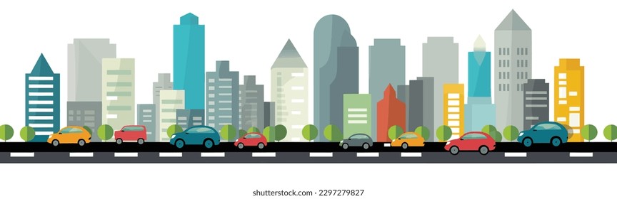 Street of skyscraper buildings background vector illustration