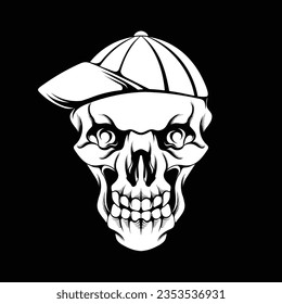 Street slang skull head illustration design wearing a hat