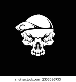 Street slang skull head illustration design wearing a hat