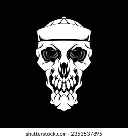 Street slang skull head illustration design wearing a hat