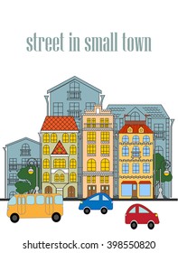 street of a small town, the stone blocks of flats, urban scene, vector illustration