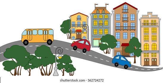 The street of a small town. Vector illustration