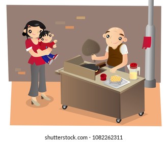Street snack (egg waffle) hawker in Hong Kong
