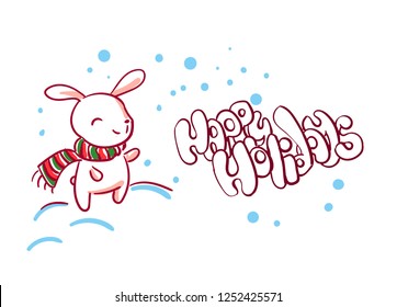 street snow  bunny christmas card doodle style