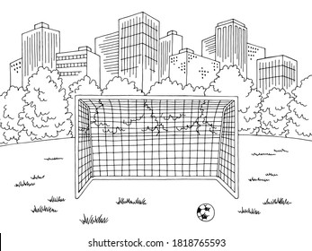 Street soccer football sport graphic black white city landscape sketch illustration vector