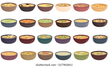 Street soup icons set cartoon vector. Cafe cooking. Appetizer cuisine