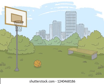 Street sport basketball graphic color city landscape sketch illustration vector