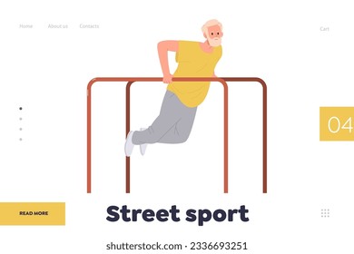 Street sport promotion landing page design template with athletic senior man training outdoors