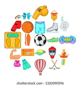 Street sports icons set. Cartoon set of 25 street sports icons for web isolated on white background