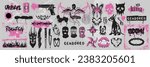Street spray graffiti element set, grunge sticker kit balaclava, vector retro urban ghetto print. Gangster tattoo kit, underground can hip-hop sign, heart, doberman, balaclava, gun. Street graffiti