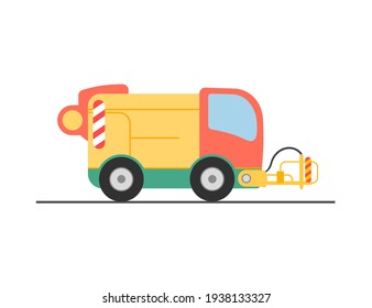 Street sprinkler. Urban cleaning with water on car. Vector illustration.