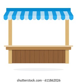 Street stall with a blue roof flat material design isolated on white
