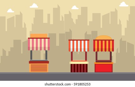 Street stall with building background vector illustration