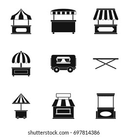 Street stall icon set. Simple style set of 9 street stall vector icons for web isolated on white background