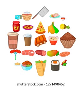 Street stall icons set. Cartoon set of 25 street stall vector icons for web isolated on white background