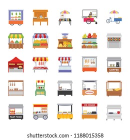 
Street Stalls Flat Icons 
