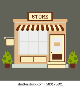 Street store building facade small shop front shopping design detailed illustration Vector